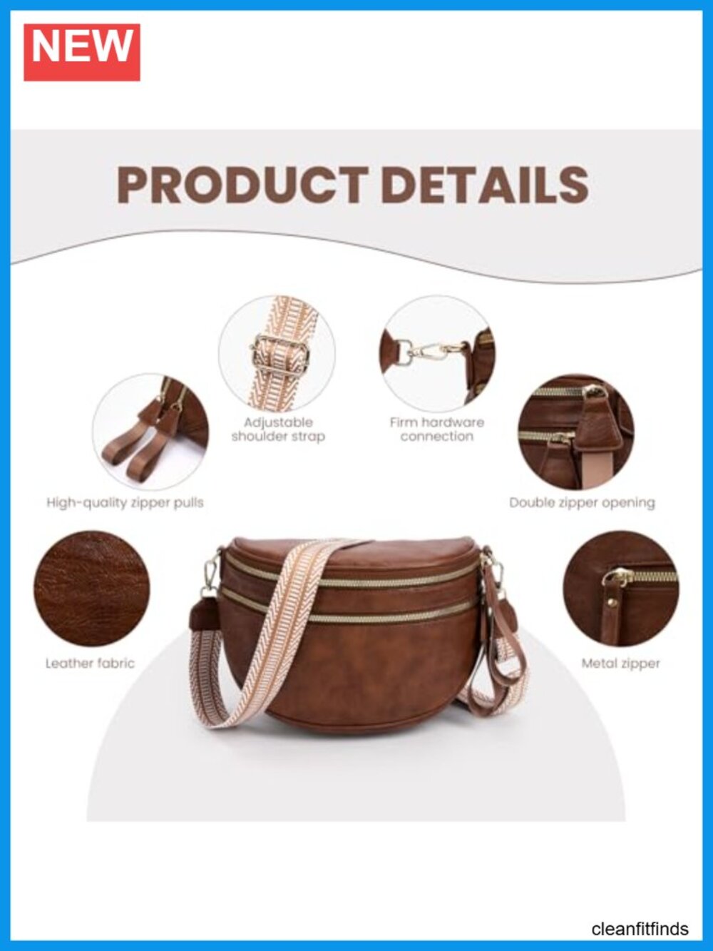 Large Vegan Leather Fanny Pack with 2 Straps Crossbody Sling Handbag - Picture 5 of 6